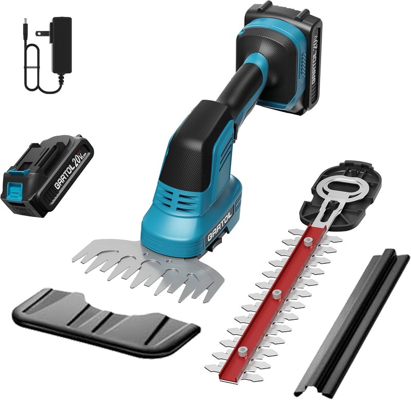 GARTOL Hedge Trimmer Cordless 2-in-1, 12'' Bush Trimmer & 20V Battery Powered Grass Shears with Battery & Charger, Lock, Fast Blade Change, Electric Hedge Shears Compatible with 18V Makita Batteries - Image 1
